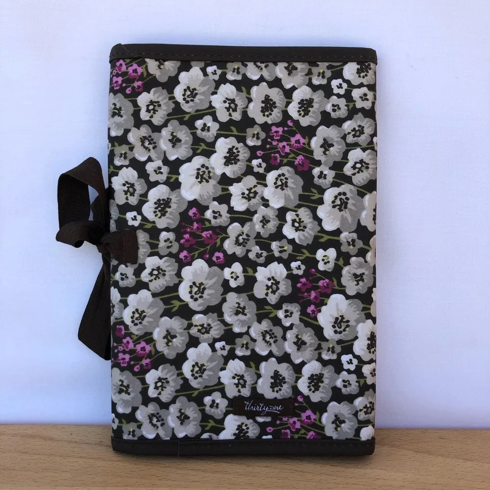 Thirty One Nylon Brown Pink Floral Foldable Organizer‎ Cottagecore Chic
